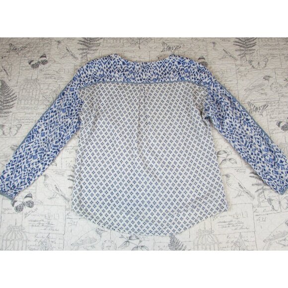 Sundance Catalog Women's Blue white ikat multi print long sleeve cotton top S - Picture 9 of 10